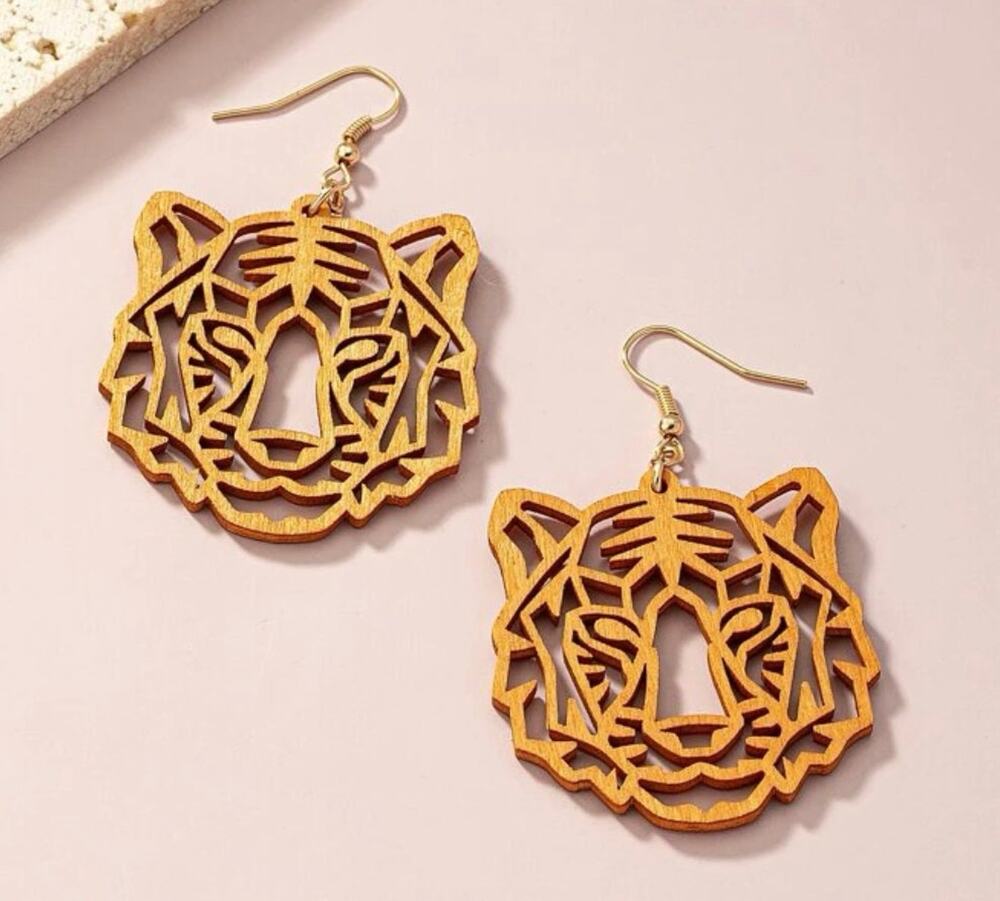 Orange Tiger Wood Earrings
